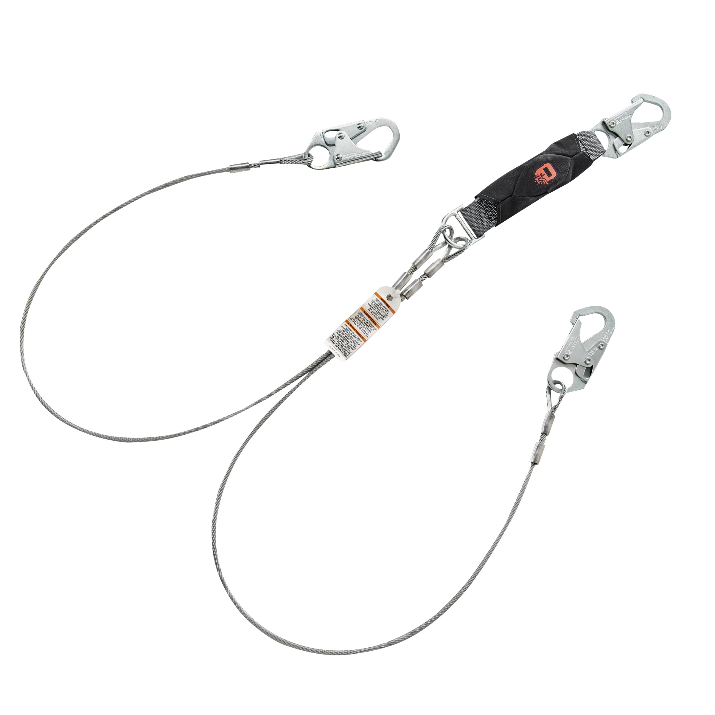 V-Series, High Heat, cable, twin-leg fixed energy absorbing lanyard, 6', 36C small snaphooks